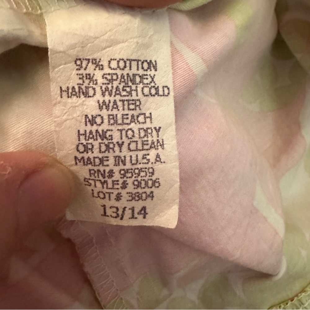 Y2k Pink and green floral print strapless dress with ruffles size 13/14 - Picture 7 of 8